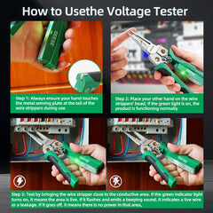 SEESE 8-in-1 Wire Stripper for Electrician: Needle Nose Pliers with Voltage Tester & Dual Alarms - Electrical Pliers for Cutting Wires, Pulling Wires and Crimp Wires