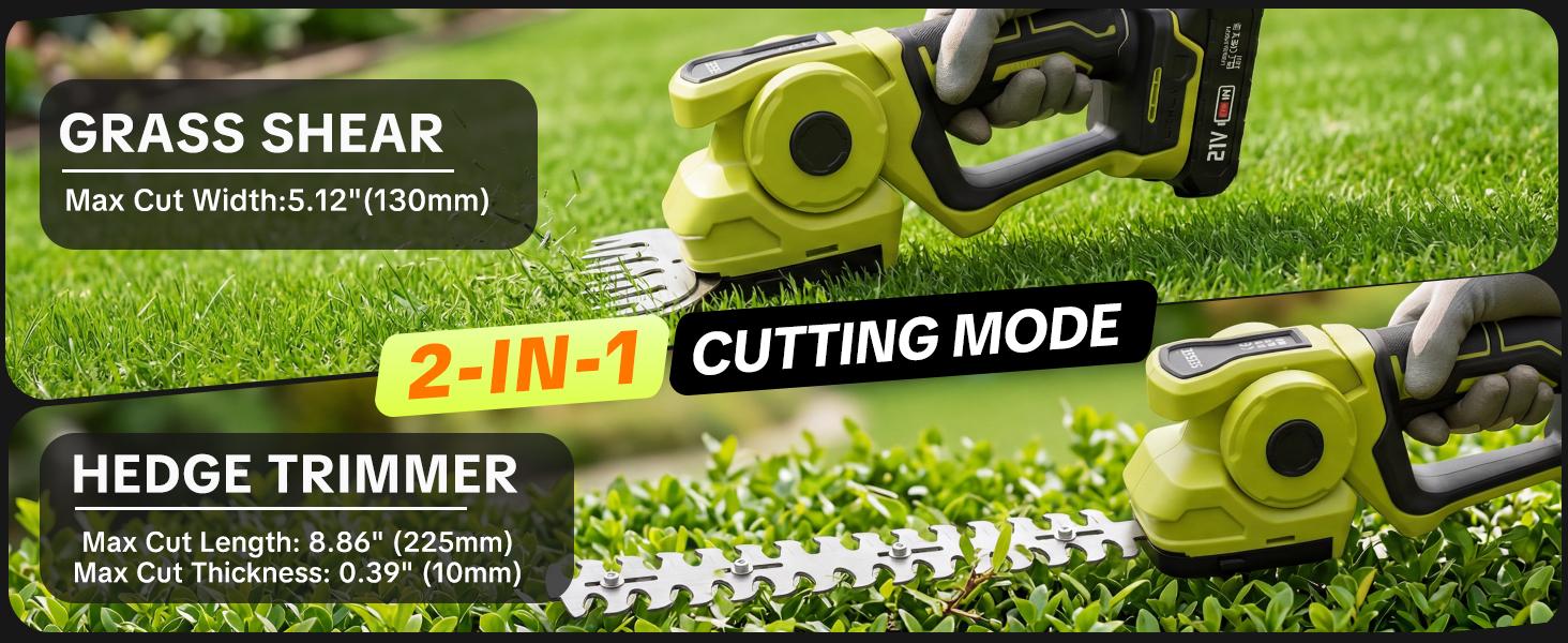 SEESE Cordless 2-in-1 Grass Shear & Shrub Trimmer, Handheld Electric Hedge Trimmer, 2*21V Batteries,Lightweight for Lawn Hedge Garden Yard Maintenance fathersdaygift