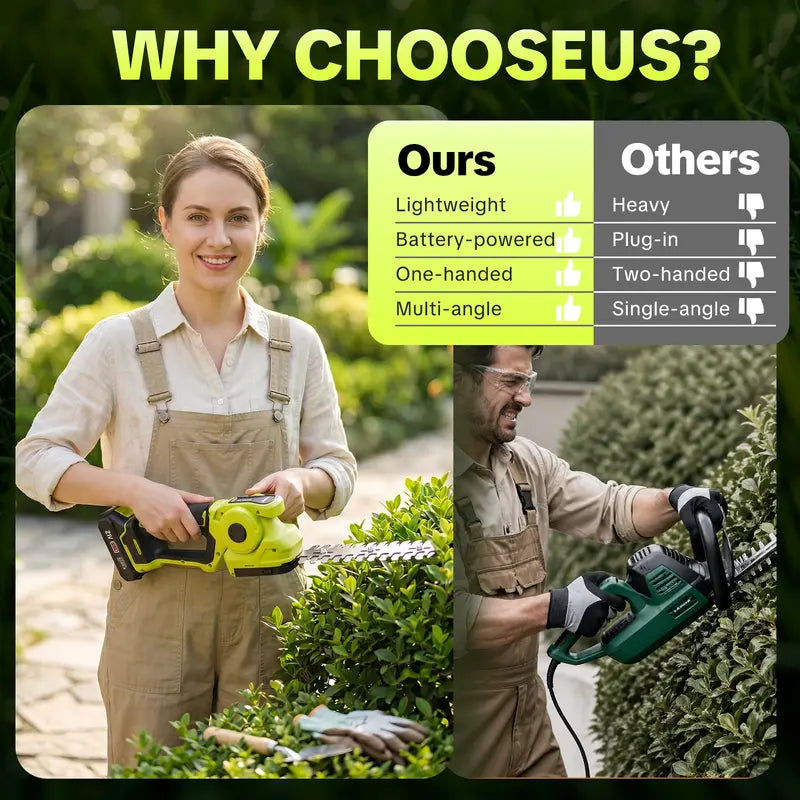 SEESE Cordless 2-in-1 Grass Shear & Shrub Trimmer, Handheld Electric Hedge Trimmer, 2*21V Batteries,Lightweight for Lawn Hedge Garden Yard Maintenance fathersdaygift