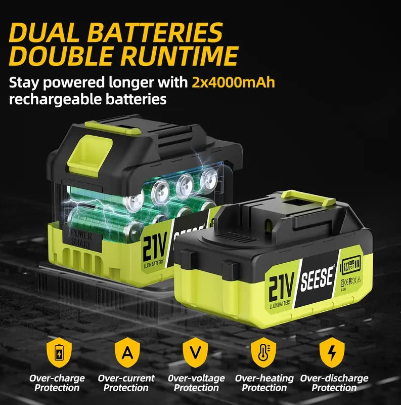 SEESE 2-in-1 Brushless Mini Chainsaw, 8 Electric Telescopic Pruner with 2×21V Batteries, 60° Adjustable Head and Shoulder Strap, Max Reach 15ft