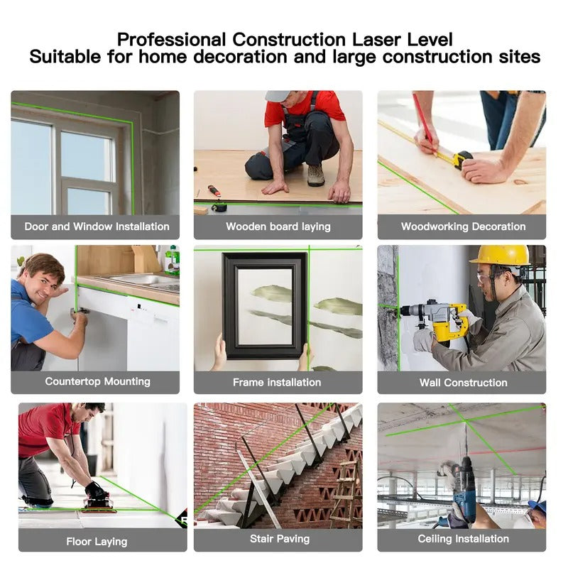SEESE 12-Line Green Laser Level 3x360° Self-Leveling, Remote Control, Dual Batteries, Full Accessories for Tile, Cabinet & Home Improvement ,Gift for Thanksgiving,Christmas,New Year